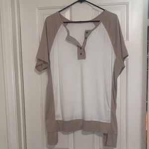 Tan and White Raglan Henley Shirt
